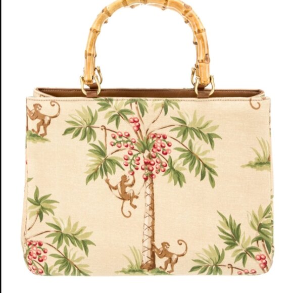 Isabella Fiore Embellished Island Print Monkey Palm Holiday Vintage Bag Bamboo - Picture 4 of 7